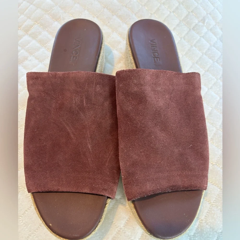 Vince Solana Espadrille Wine Color Suede Platform Slide Sandals Woman 8.5